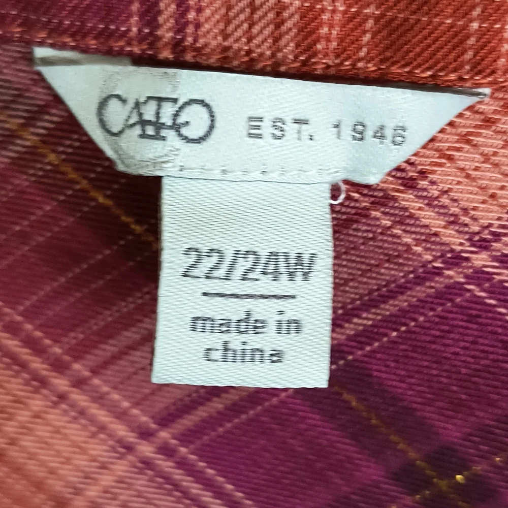 Cato 22/24W Plaid Long Sleeve Shirt Cottagecore Rodeo Cowgirl